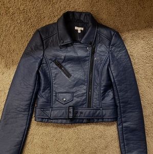 Navy Blue Leather Jacket